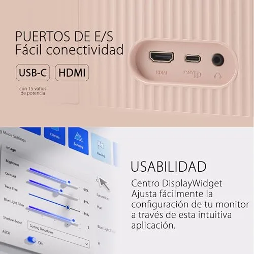ASUS ▫️ VU249CFE-P - Monitor de jogos Eye Care de 24 polegadas, FHD (1920 x 1080), IPS, 100 Hz, IPS, Adaptive-Sync, USB Tipo C, DisplayWidget Center, EyeCare Plus - Cor rosa 5