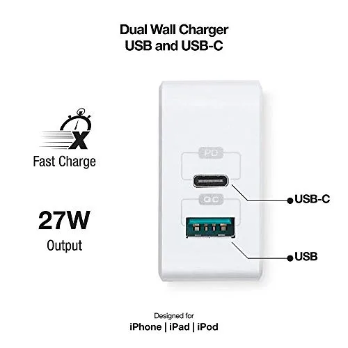 aiino italian ideas ▫️ Aiino Fonte de Alimentação USB-C de 27 W para iPhone 12, Pro, Mini, 11, X, SE e iPad - Portas USB de Carregamento Rápido 3.0 e Tipo C PD - Branco 5