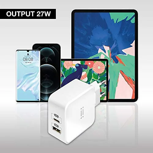 aiino italian ideas ▫️ Aiino Fonte de Alimentação USB-C de 27 W para iPhone 12, Pro, Mini, 11, X, SE e iPad - Portas USB de Carregamento Rápido 3.0 e Tipo C PD - Branco 7