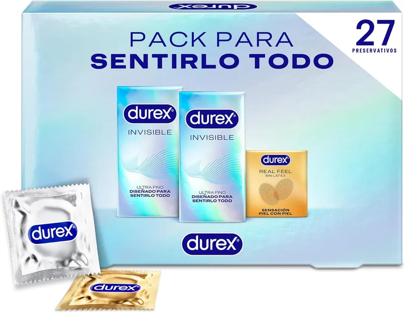 Durex ▫️ Embalagem Sensitiva Invisível, Preservativos Invisível Extra Sensitiva, Real Feel, 27 preservativos