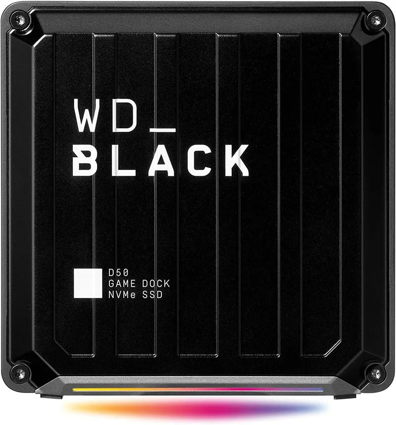 WD_BLACK ▫️ WD BLACK D50 NVMe SSD, 2TB Game Dock, 2 portas Thunderbolt 3, DisplayPort 1.4, 2 portas USB-C, 3 portas USB-A, entrada/saída de áudio e Gigabit Ethernet, iluminação RGB personalizável