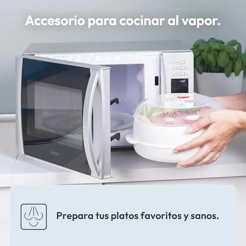 CANDY ▫️ X-Range CMXG22DS/ST, Micro-ondas com grelha, 22 L, 1250 W, 5 níveis, digital, 40 programas, bloqueio, prato de 25,5 cm, grelha, acessório para cozinhar a vapor, cozedura rápida, temporizador, aplicação Simply-Fi, aço inoxidável 6