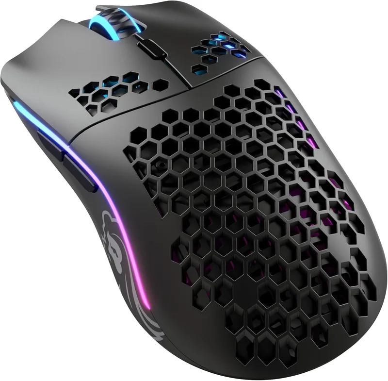 GLORIOUS ▫️ Gaming Model O Wireless Rato para jogos sem fios - 69 g super leve, design Hive, RGB, ambidestro, sem fios de 2,4 GHz e sem atrasos, autonomia da bateria até 71 horas - Preto mate