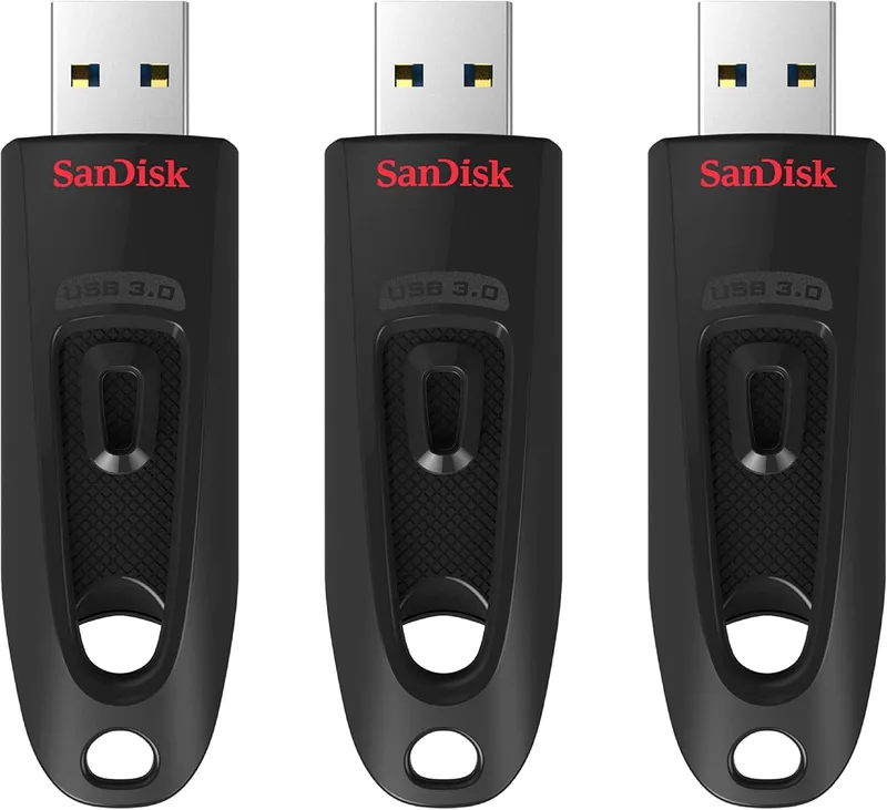 SanDisk ▫️ Pen USB Ultra de 32 GB com USB 3.0 e velocidade de leitura até 130 MB/s - embalagem com 3 unidades