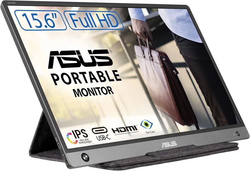ASUS ▫️ MB16AH - Monitor portátil de 15,6" Full HD (1920x1080, USB-C, Micro-HDMI, antirreflexo, luz azul de baixa intensidade, capa dobrável), 220 cd/m², cinzento