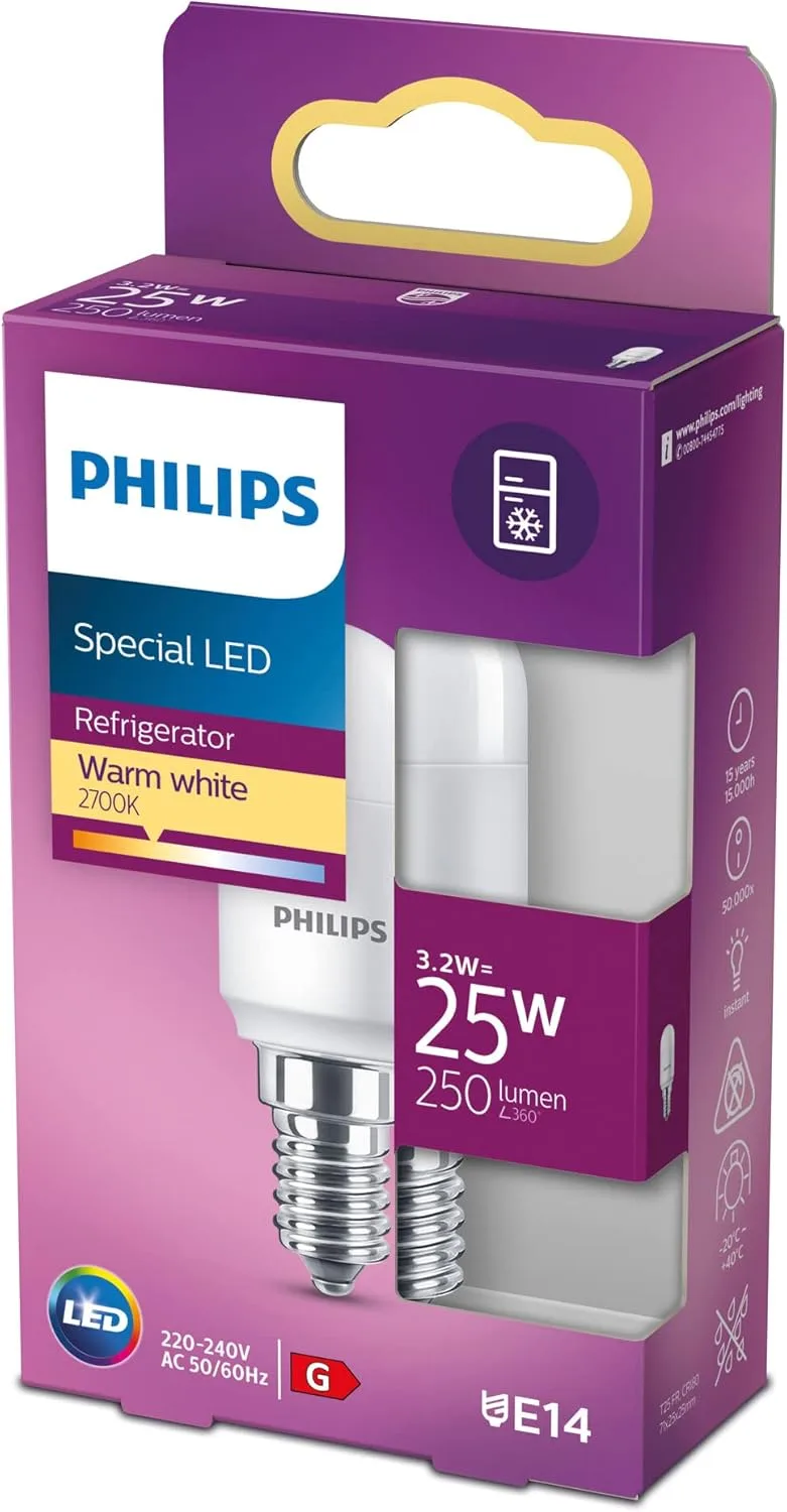 Philips ▫️ Lâmpada LED 25W T25 E14 luz branca quente, mate, não regulável