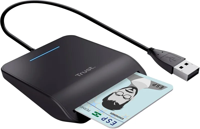 Trust ▫️ Leitor de cartões de identificação eletrónico Primo USB, leitor de cartões de identificação para identificação pessoal, compatível com FIPS 201, FIPS TAA e ISO 7816 Classes A, B, C, cabo de 100 cm, Mac e Windows - Preto