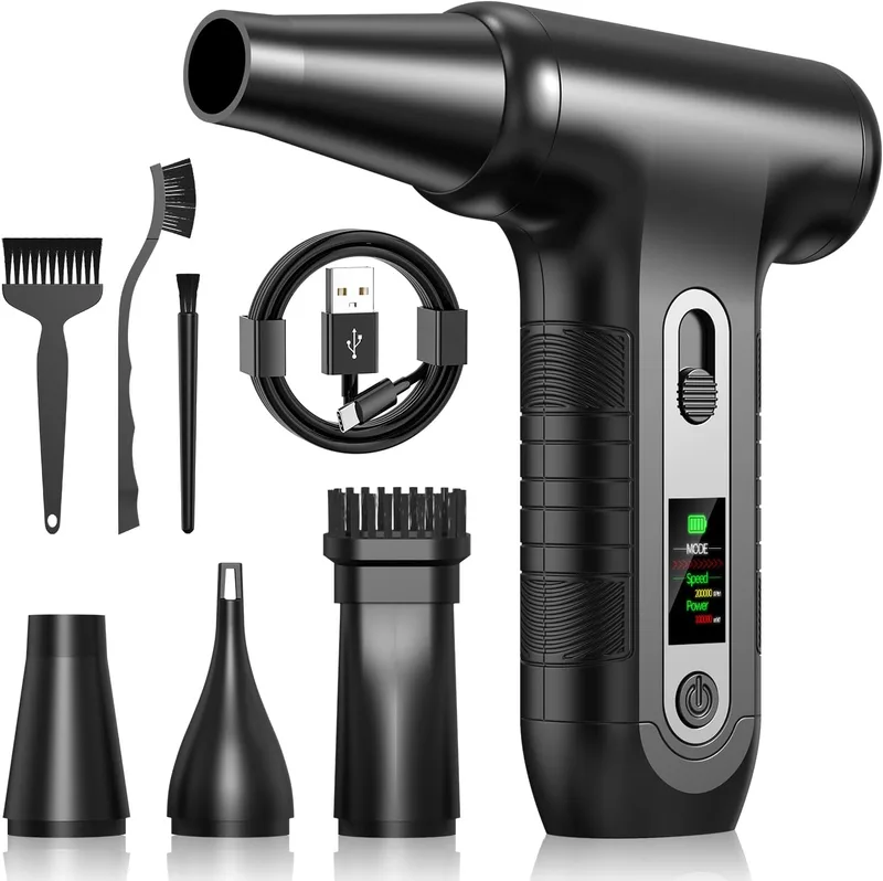 LUCKEA ▫️ Soprador de ar potente de 200 000 RPM - Air Duster com ecrã digital HD, bateria de 6000 mAh, ar comprimido para limpeza de PC, teclado e equipamentos eletrónicos, substituto do spray de ar comprimido, W06, preto
