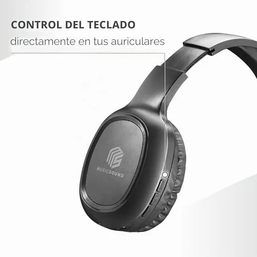 Music Sound ▫️ Auscultadores Bluetooth com arnês | Auscultadores estéreo supra-auriculares Bluetooth expansíveis com comando remoto - Autonomia de 14 horas - Em modo de espera: 120 horas - Tempo de recarga: 2 horas - Preto 4
