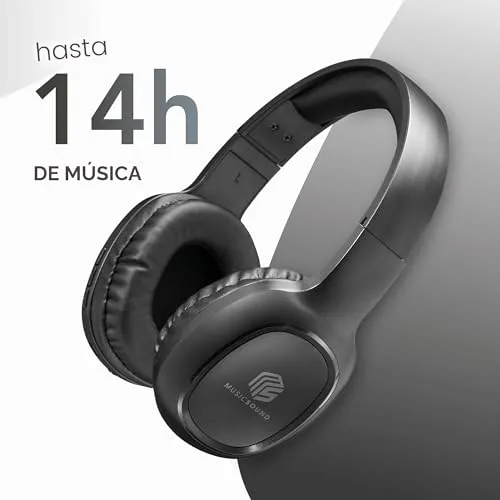 Music Sound ▫️ Auscultadores Bluetooth com arnês | Auscultadores estéreo supra-auriculares Bluetooth expansíveis com comando remoto - Autonomia de 14 horas - Em modo de espera: 120 horas - Tempo de recarga: 2 horas - Preto 5