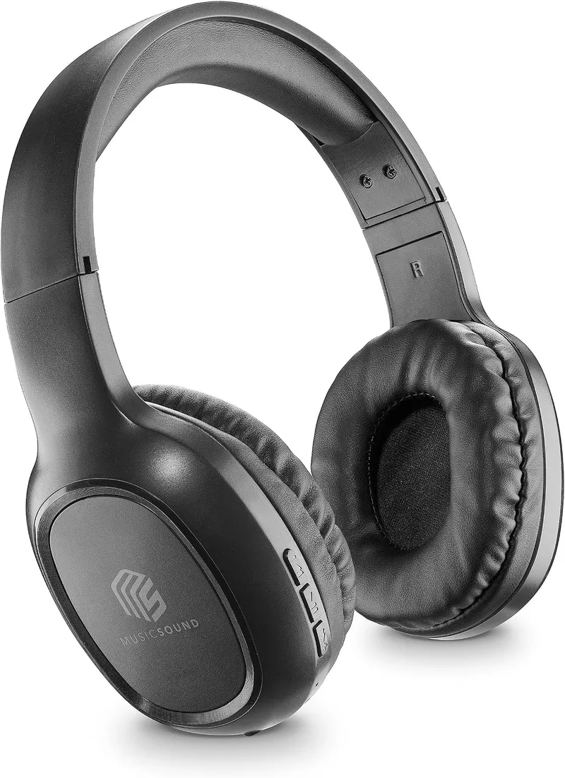 Music Sound ▫️ Auscultadores Bluetooth com arnês | Auscultadores estéreo supra-auriculares Bluetooth expansíveis com comando remoto - Autonomia de 14 horas - Em modo de espera: 120 horas - Tempo de recarga: 2 horas - Preto
