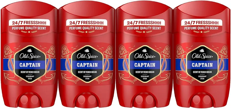 Old Spice ▫️ Desodorizante em barra Captain para homem, sem alumínio, 4x50 ml