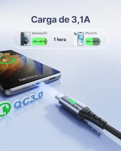 INIU ▫️ Cabo USB A para USB C, Cabo USB C com QC para carregamento rápido, carregador 3