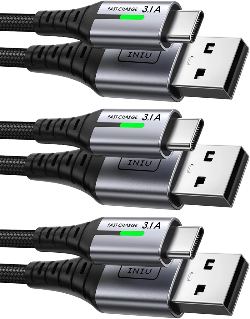 INIU ▫️ Cabo USB C [3 pacotes 3.1A] Cabo trançado de nylon de carga rápida Cabo USB tipo C QC3.0, [2m+2m+0.5m] Cabo de sincronização de dados para iPhone 17 16 Samsung S25 Google 10 Switch 2, Xiaomi Redmi