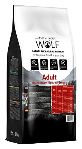 The Hunger of the Wolf ▫️ Ração seca para cães adultos de todas as raças, fórmula suave com carne de vaca e arroz integral - 3 kg 3