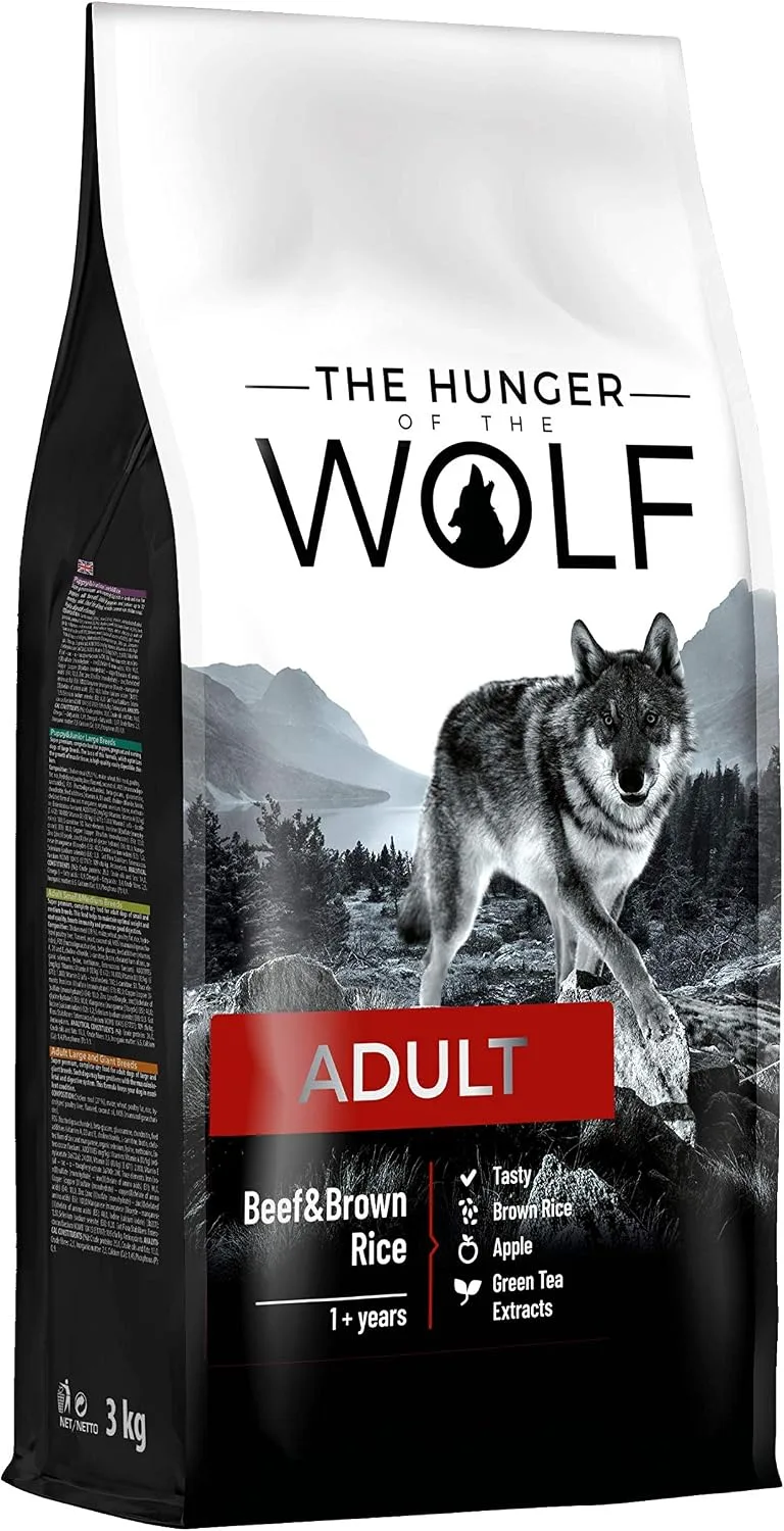 The Hunger of the Wolf ▫️ Ração seca para cães adultos de todas as raças, fórmula suave com carne de vitela e arroz integral - 3 kg