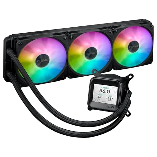 ASUS ▫️ Prime LC 360 ARGB LCD - Sistema de refrigeração líquida «tudo-em-um» para CPU com ecrã LCD, bomba Asetek de alto rendimento, motor robusto e ventoinhas ligáveis em cadeia 6