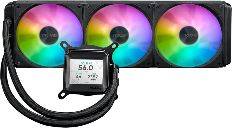 ASUS ▫️ Prime LC 360 ARGB LCD - Sistema de arrefecimento líquido para CPU tudo-em-um com ecrã LCD, bomba Asetek de alto desempenho, motor robusto, ventoinhas em cadeia