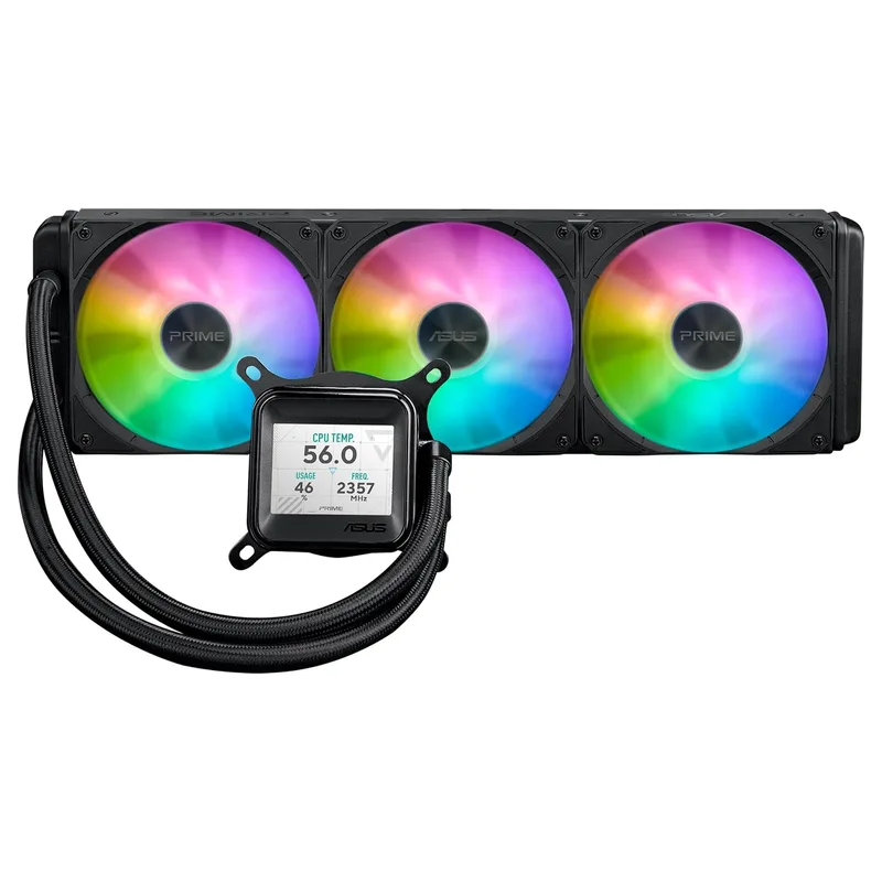 ASUS ▫️ Prime LC 360 ARGB LCD - Sistema de refrigeração líquida «tudo-em-um» para CPU com ecrã LCD, bomba Asetek de alto rendimento, motor robusto e ventoinhas ligáveis em cadeia