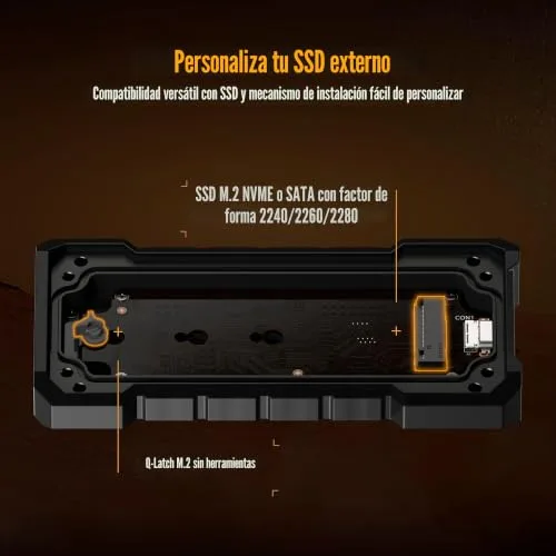 ASUS ▫️ TUF Gaming A2 - Caixa para SSD, USB-C 3.2, 20 Gbps, IP68, MIL-STD-810H 3