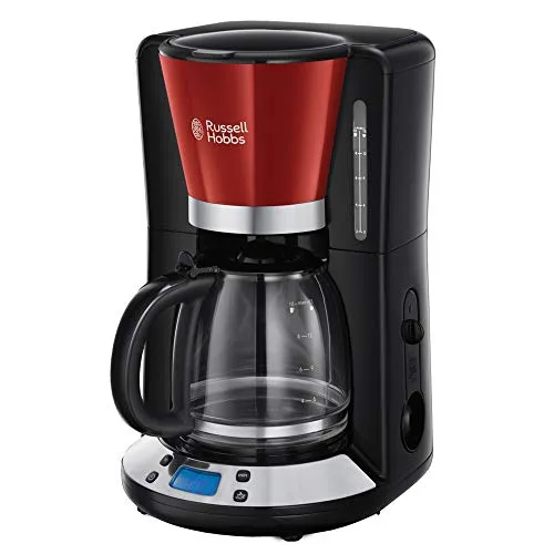Russell Hobbs ▫️ Máquina de café de gotejamento Colours Plus para 15 chávenas, jarro de vidro de 1,5 L, programável, vermelho 24031-56 + Torradeira Colours Plus com 1 ranhura longa e larga para 2 fatias, aço inoxidável, Vermelho 21391-56 5