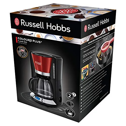 Russell Hobbs ▫️ Máquina de café de gotejamento Colours Plus para 15 chávenas, jarro de vidro de 1,5 L, programável, vermelho 24031-56 + Torradeira Colours Plus com 1 ranhura longa e larga para 2 fatias, aço inoxidável, Vermelho 21391-56 6