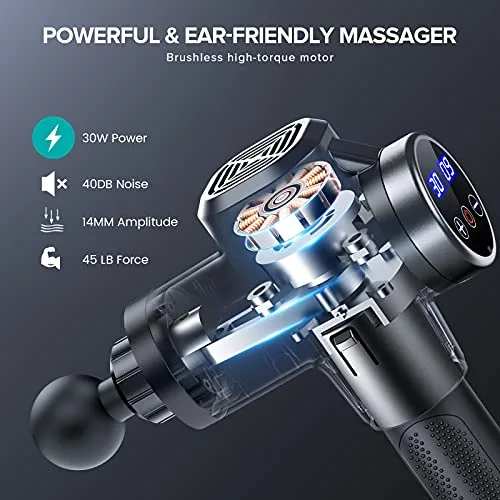 ANSGEC ▫️ Pistola de massagem muscular, pistola de massagem muscular com 30 níveis ajustáveis, potente, ultrassilenciosa e ecrã tátil LCD, 8 cabeças de massagem para relaxamento, recuperação e combate à fadiga 2