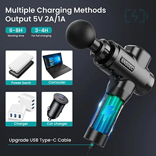 ANSGEC ▫️ Pistola de massagem muscular, pistola de massagem muscular com 30 níveis ajustáveis, potente, ultrassilenciosa e ecrã tátil LCD, 8 cabeças de massagem para relaxamento, recuperação e combate à fadiga 3