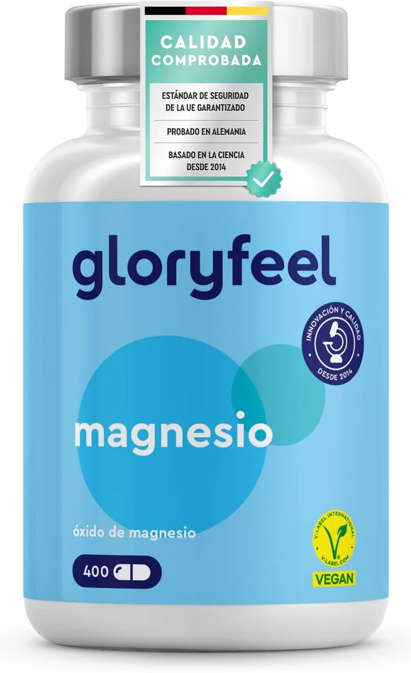 Gloryfeel ▫️ Magnésio 400 Cápsulas - 664mg dos quais 400mg são MAGNÉSIO ELEMENTAR (puro) - Teor mais elevado do que o citrato de magnésio - Reduz a fadiga, apoia os ossos, os dentes e os músculos