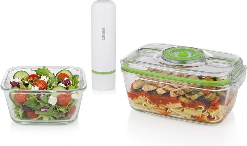 Princess ▫️ Conjunto de recipientes de vidro com seladora a vácuo manual, bomba de vácuo eléctrica com cabo USB, 2 recipientes resistentes ao calor, 2 tampas sem BPA, herméticos, 492985