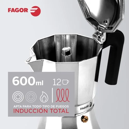 Fagor Commercial ▫️ Fagor Cupy – Máquina de café italiana, indução, alumínio, Express, 12 chávenas de café, adequada para todos os tipos de fogão (vitrocerâmica, gás, elétrico), junta de silicone de grande durabilidade 2