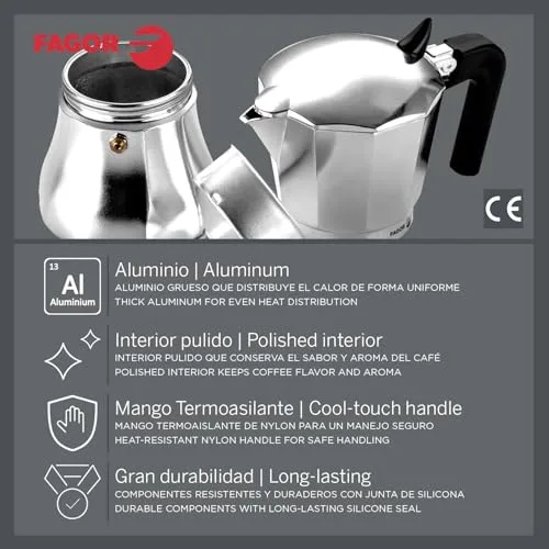 Fagor Commercial ▫️ Fagor Cupy – Máquina de café italiana, indução, alumínio, Express, 12 chávenas de café, adequada para todos os tipos de fogão (vitrocerâmica, gás, elétrico), junta de silicone de grande durabilidade 3