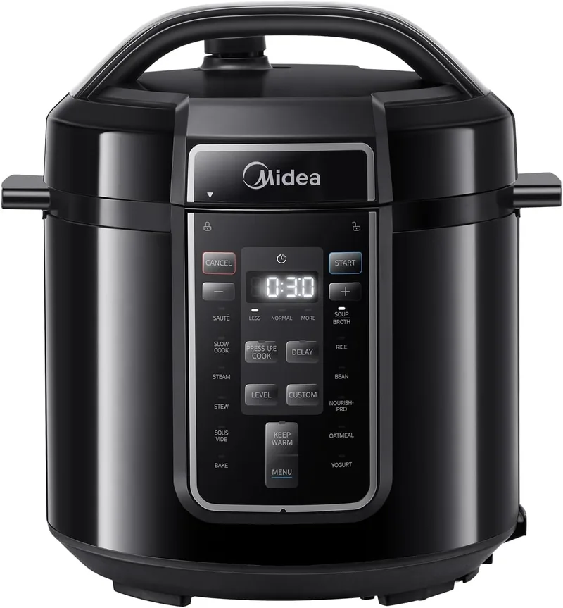 Midea ▫️ Panela Elétrica 9 em 1, 12 predefinições instantâneas, antiaderente, panela de arroz, cozedura lenta, vaporizador em aço inoxidável, 6 quartos