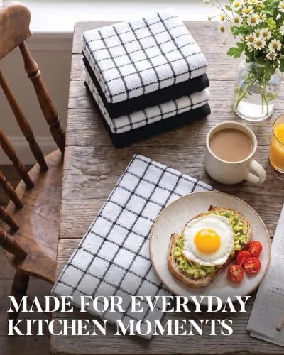 Bumble Towels ▫️ 8 panos de cozinha, pretos, 4 caixas pequenas com padrões e 4 lisas, 1 libra/dúzia, 12 polegadas x 12 polegadas (preto) 3