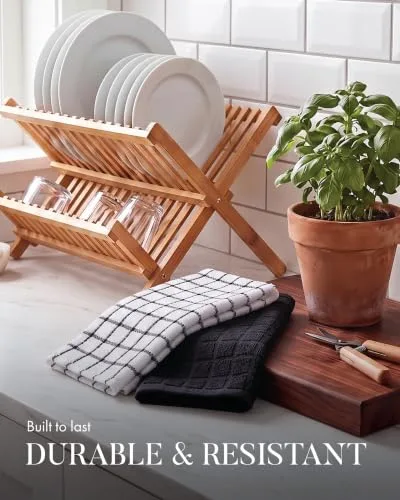 Bumble Towels ▫️ 8 panos de cozinha, pretos, 4 caixas pequenas com padrões e 4 lisas, 1 libra/dúzia, 12 polegadas x 12 polegadas (preto) 6