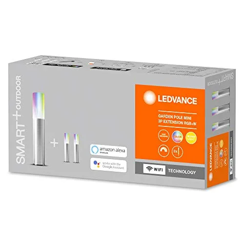 LEDVANCE ▫️ Luz de jardim LED inteligente com tecnologia Wi-Fi, conjunto de 3 mini postes de jardim para exterior, cores RGB intercambiáveis, compatível com o Google e a Alexa, SMART+ WIFI GARDPOLE MINI 3