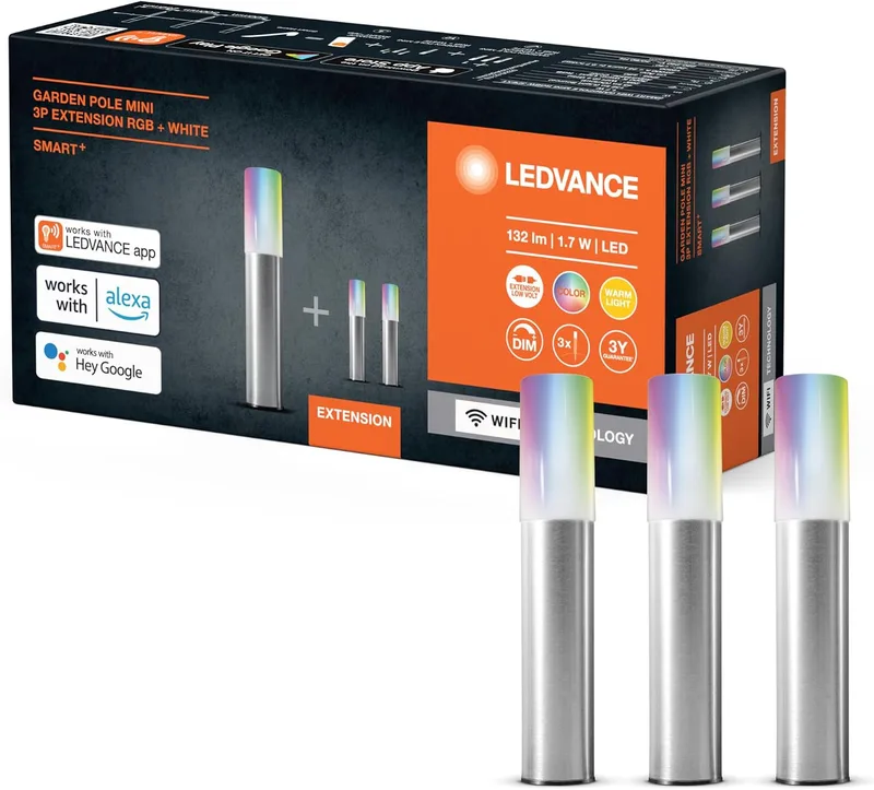 LEDVANCE ▫️ Luz de jardim LED inteligente com tecnologia Wi-Fi, conjunto de 3 mini postes de jardim para exterior, cores RGB intercambiáveis, compatível com o Google e a Alexa, SMART+ WIFI GARDPOLE MINI