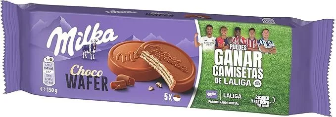 Milka ▫️ Choco Wafer Bolacha com Recheio de Cacau e Cobertura de Chocolate de Leite Alpino, Embalagem Família 150g