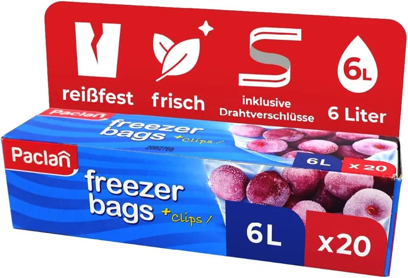 Paclan ▫️ Sacos para congelamento de 6 litros, 20 unidades, transparentes