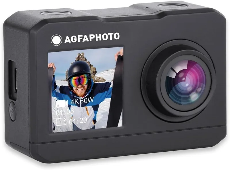 AgfaPhoto ▫️ Câmaras de desporto - AC7000 - 2.7K 30FPS real, ecrã tátil duplo, grande angular 120°, caixa estanque 30m - WiFi - 10 acessórios incluídos