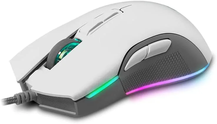 NEWSKILL ▫️ Rato para jogos EOS RGB com fio, preto, 16 000 DPI, 10 perfis configuráveis, sensor ótico PMW3360, branco