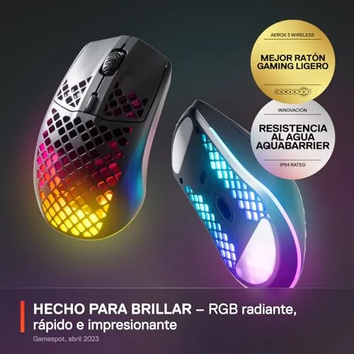 SteelSeries ▫️ Aerox 3 Wireless Onyx - Rato sem fios para jogos - Design ultraleve e resistente à água - RGB - Sensor ótico TrueMove Air de 18K DPI 3