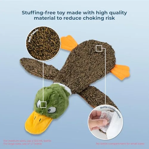 Best Pet Supplies ▫️ Brinquedos que fazem barulho 2 em 1 para cães, com tecido macio e resistente, para animais de estimação pequenos, médios e grandes, sem enchimento, para brincar em espaços interiores, em forma de pato e crocodilo, tamanho M 4