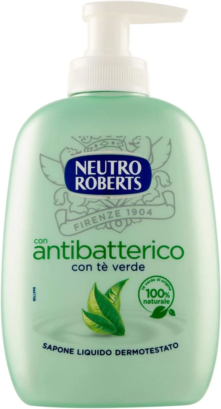 Neutro Roberts ▫️ Sabonete líquido com agente antibacteriano de chá verde, ação higienizante, dispensador de 200 ml