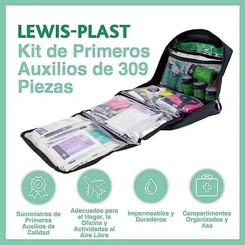 Lewis-Plast ▫️ Kit Completo de Primeiros Socorros com 309 peças para primeiros socorros ao ar livre - Kit em conformidade com as normas europeias para ambientes interiores e atividades ao ar livre 6