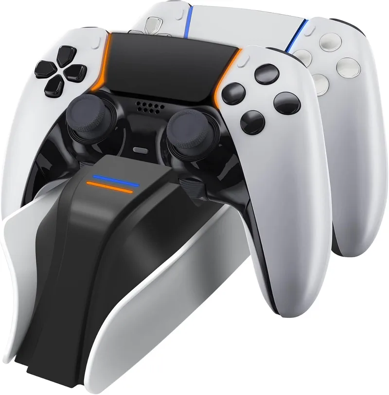 Snakebyte ▫️ PS5 Twin:Charge 5 - Estação de carregamento para a PlayStation 5 destinada ao comando DualSense, kit de carregamento para 2 comandos sem fios, incluindo cabo Type-C, indicador LED do estado de carregamento, design PS5, branco