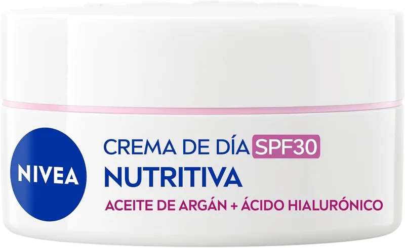 NIVEA ▫️ Creme de Dia Nutritivo - Creme Facial Hidratante - Hidrata e Previne as Manchas - Proteção Solar FPS 30 - Óleo de Amêndoa e Extrato Natural de Magnólia - Pele Seca e Sensível - 50 ml