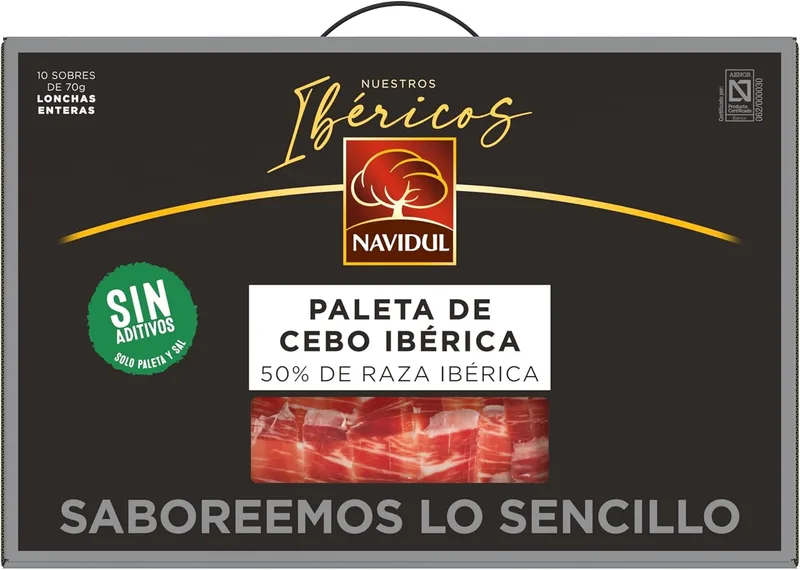 Navidul ▫️ Estojo de Paleta de Cebo Ibérica (50% raça ibérica) embalada a vácuo em Freshpack - 10x70 g, total 700 g