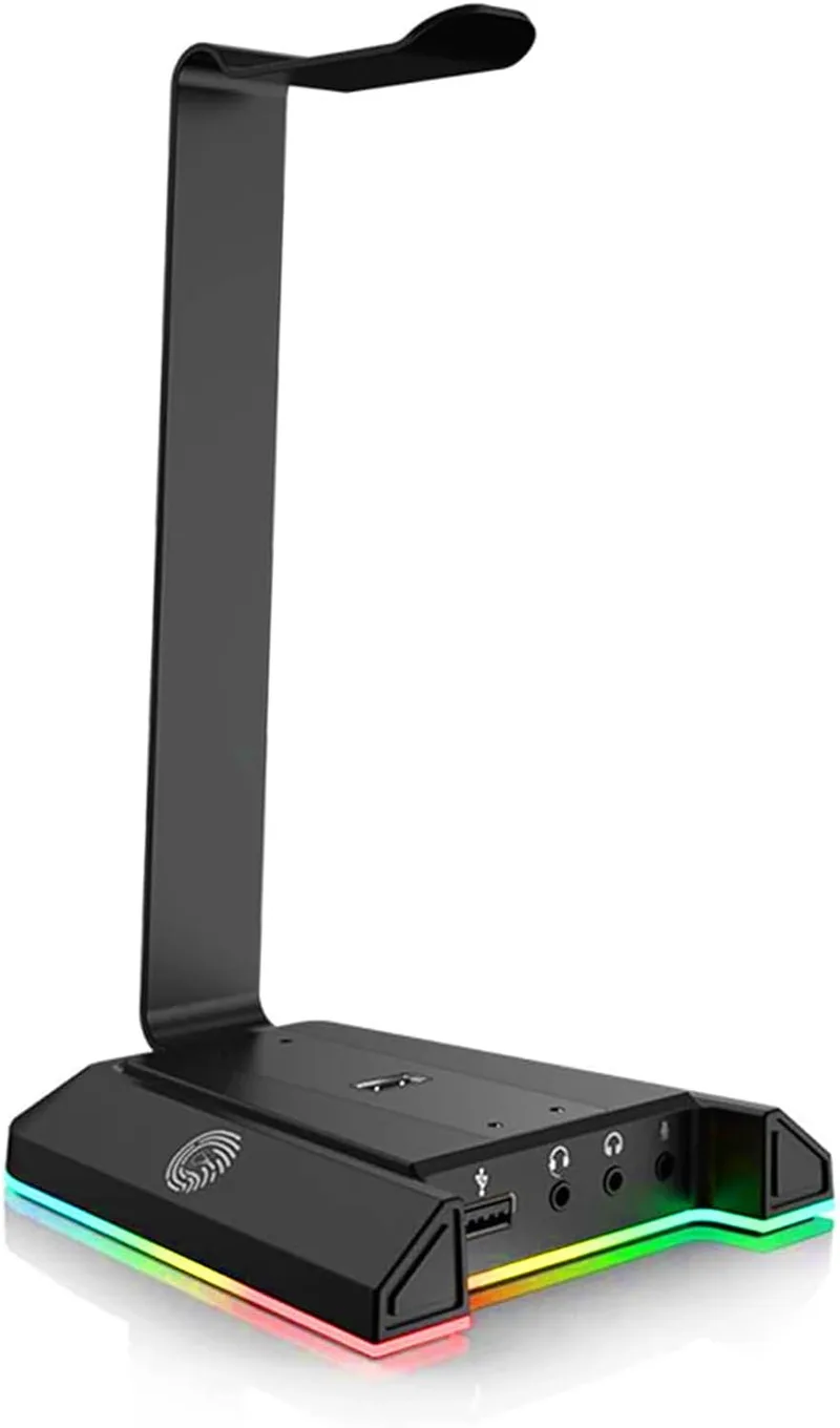 EKSA ▫️ Suporte para Auscultadores de Jogos, Suporte em Alumínio RGB para Auscultadores com Carregador USB, Som Surround 7.1 e Entrada de 3,5 mm, Adequado para Jogadores, Presentes, Acessórios de Secretária