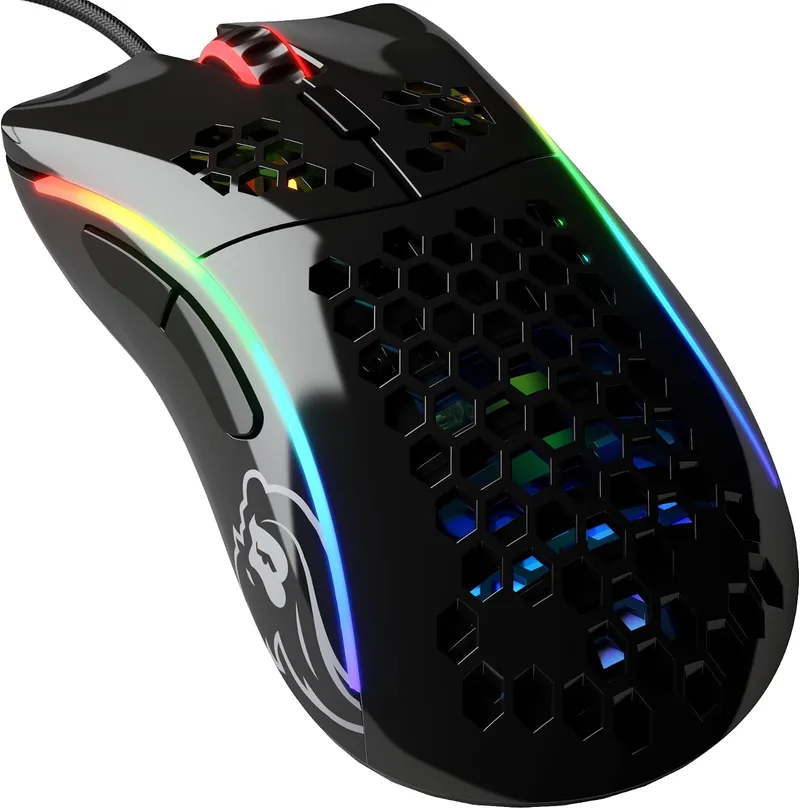 GLORIOUS ▫️ Modelo D – Rato para jogos pequeno, ergonómico e leve (preto) | Sensor ótico preciso, deslizadores em PTFE, seis botões programáveis, tecnologia avançada de cliques, corpo em forma de colmeia resistente
